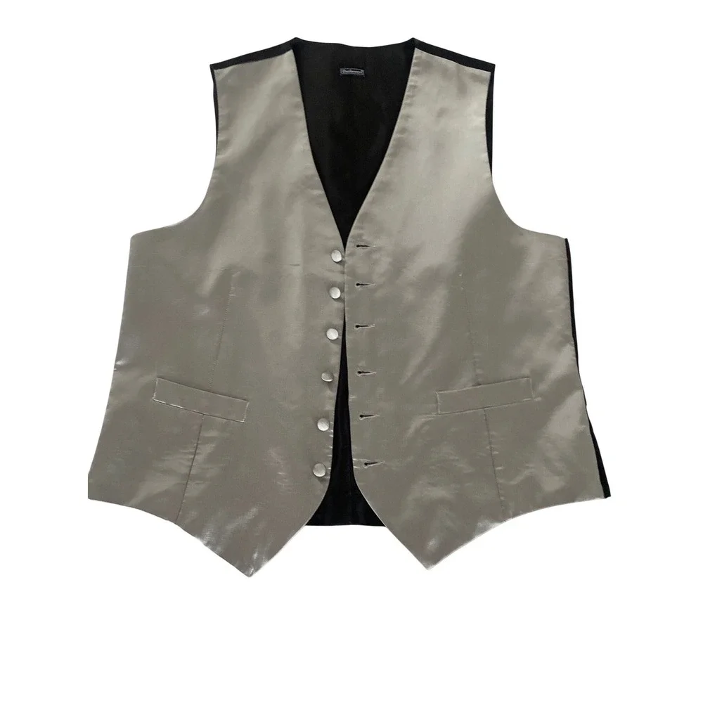 Burberrys Mens Vintage 100% Silk Waistcoat Vest Silver Grey Formal Size M